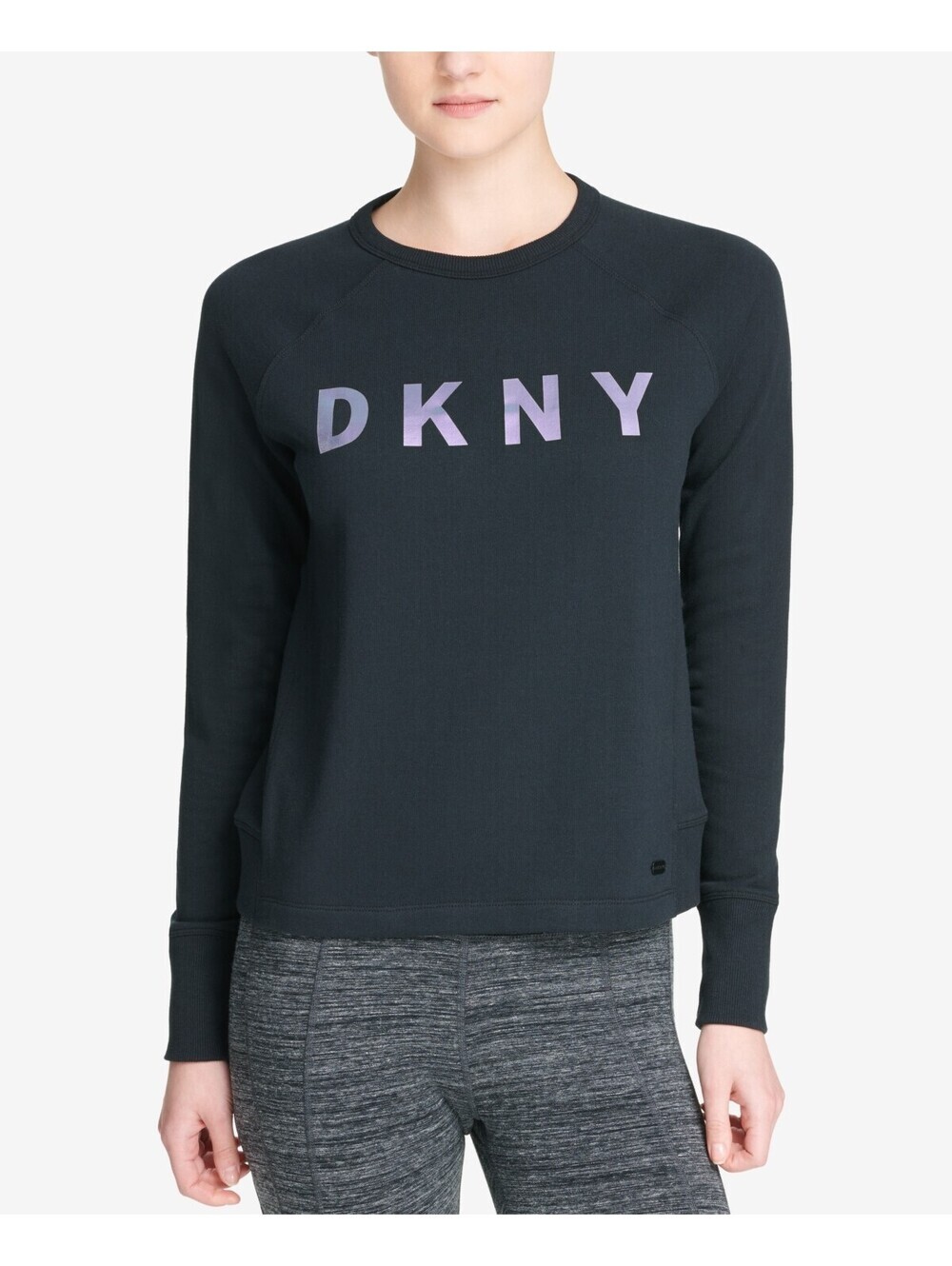 DKNY Womens Sport Logo French Terry Cropped Sweatshirt Size L